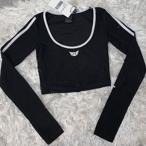 SIZEUP WOMENS LONG SLEEVE BLACK CROP TOP